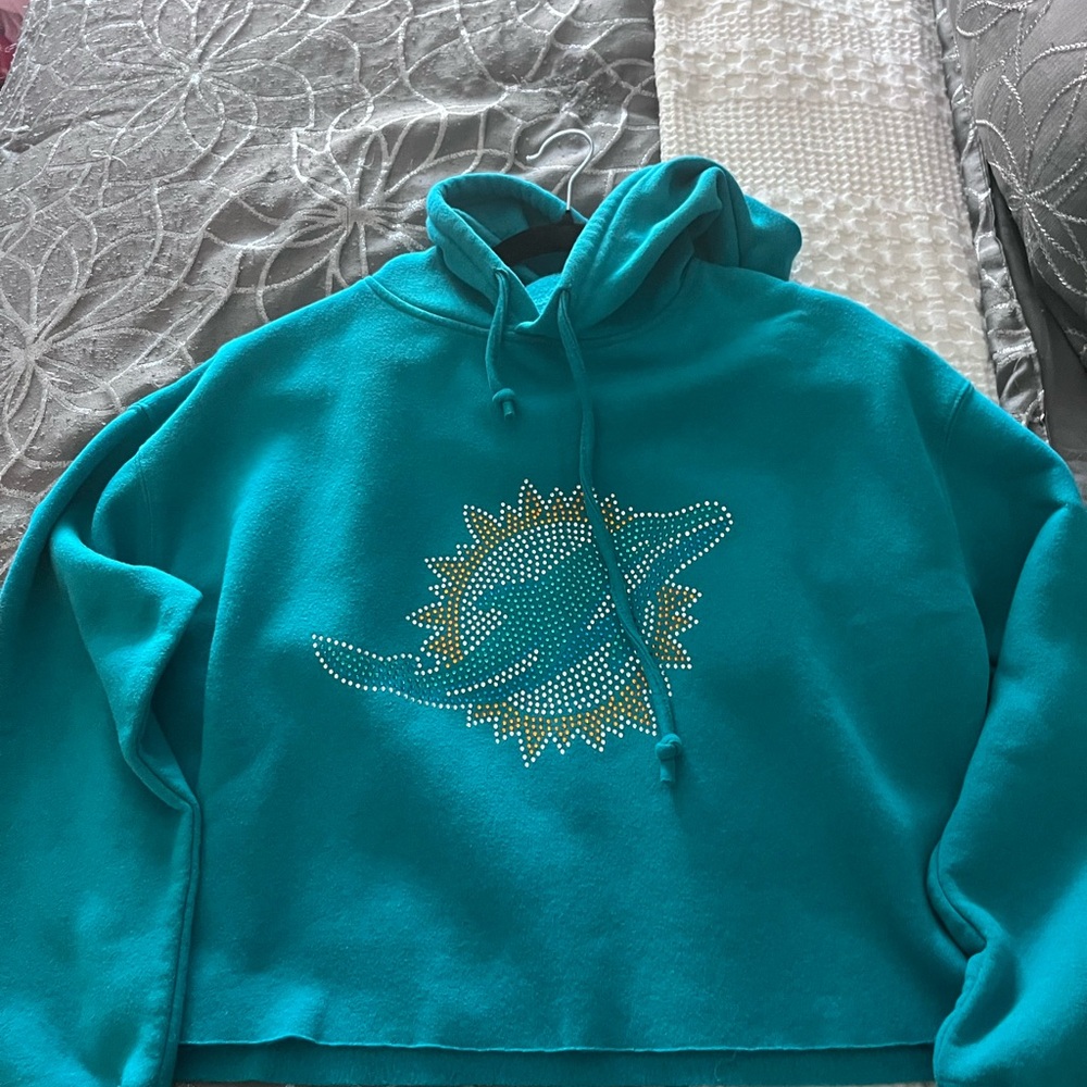Teal Hooded Sweatshirt with Embellished Design